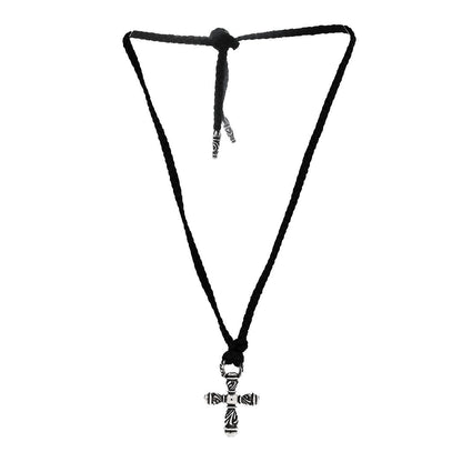 Chrome Hearts Sterling Silver Leather Campana Cross Pendant Necklace 3 of 5