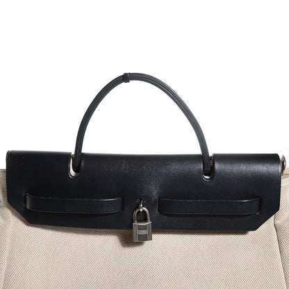 Hermes Vache Calfskin Toile Herbag 30 PM Noir Natural 10 of 14