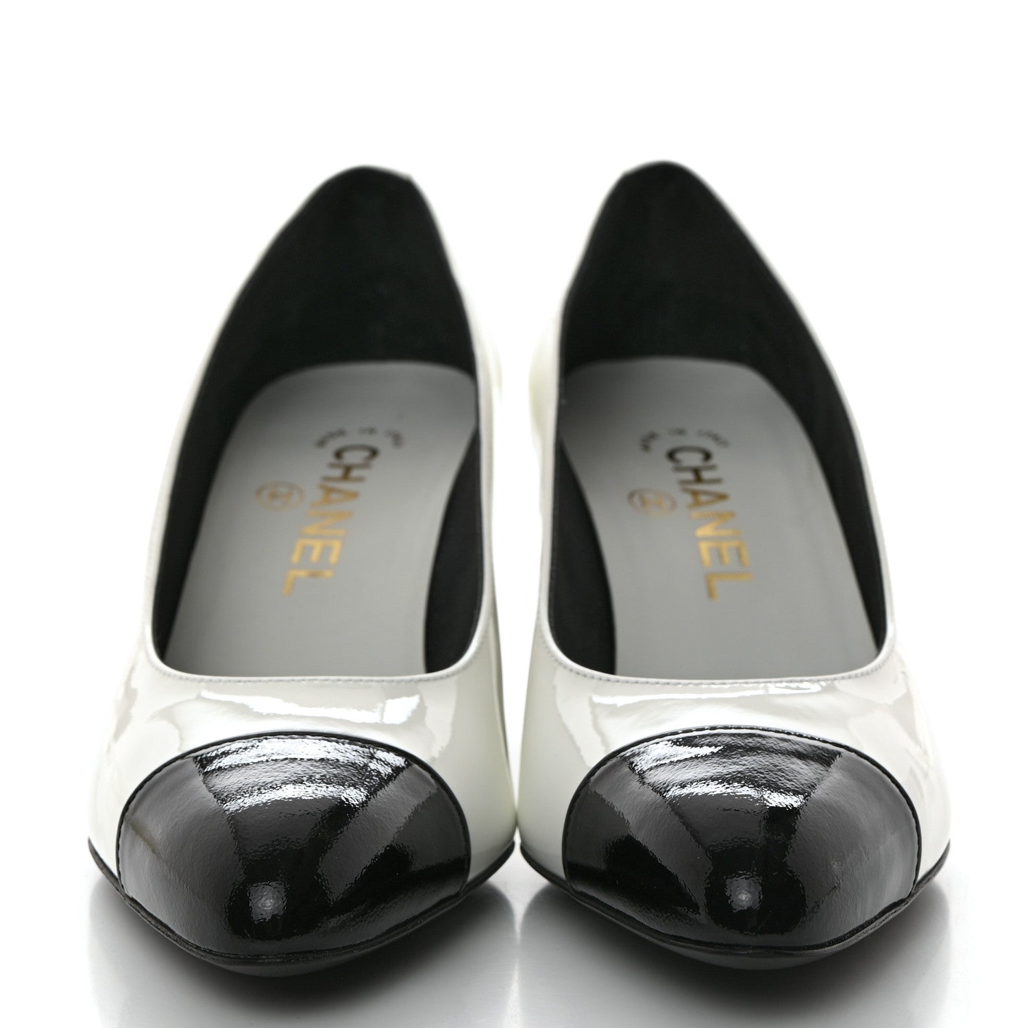 Chanel Patent Calfskin Pumps 36.5 White Black 2 of 9