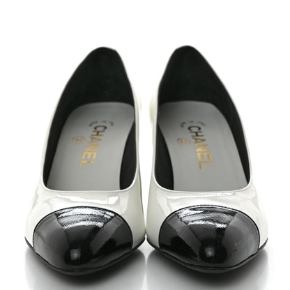 Chanel Patent Calfskin Pumps 36.5 White Black 2 of 9
