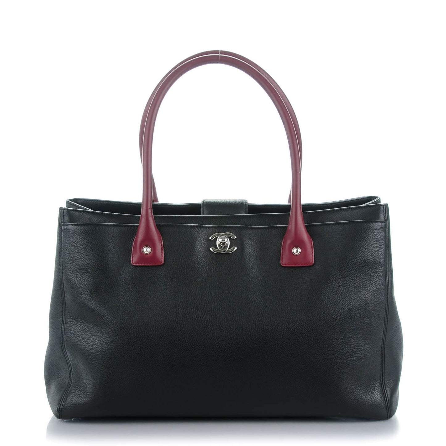 Calfskin Cerf Executive Shopper Tote Burgundy Black
