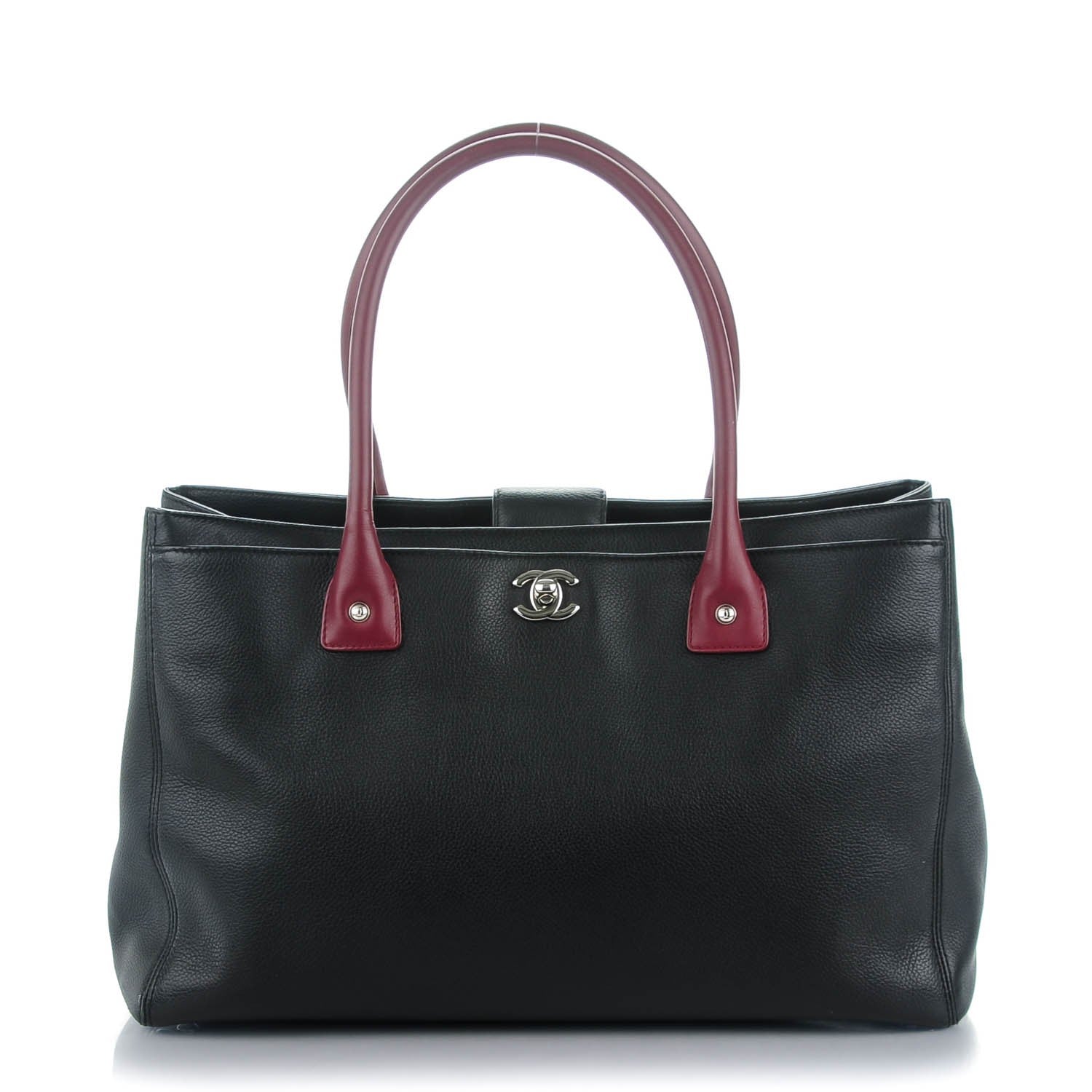 Chanel Calfskin Cerf Executive Shopper Tote Burgundy Black 1 of 7