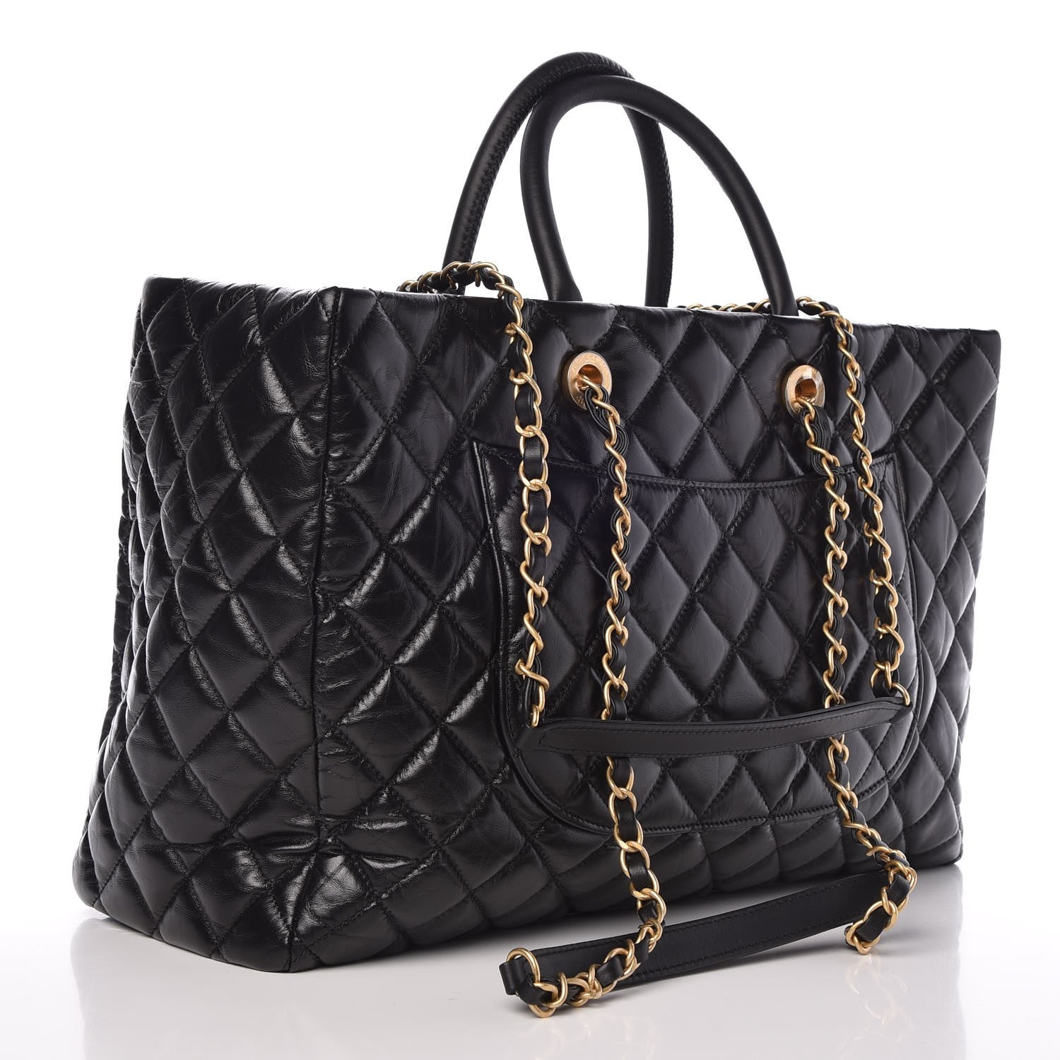 Chanel Aged Calfskin Quilted Large Coco Handle Shopping Tote Black 3 of 7