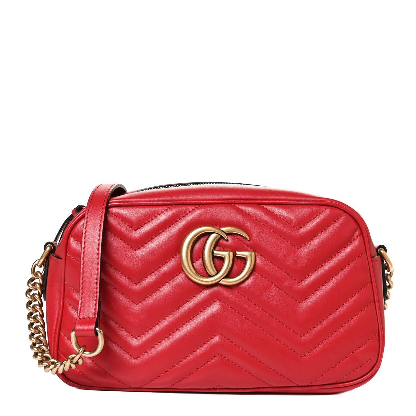 Calfskin Matelasse Small GG Marmont Chain Shoulder Bag Hibiscus Red