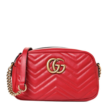 Gucci Calfskin Matelasse Small GG Marmont Chain Shoulder Bag Hibiscus Red 1 of 10