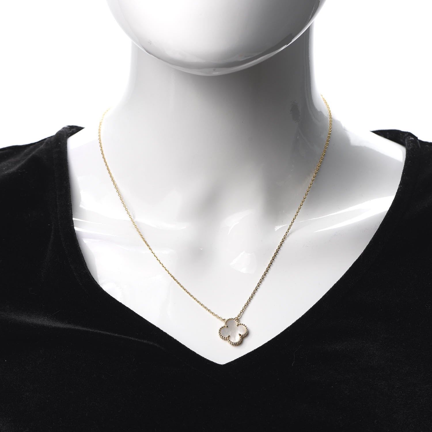 Van Cleef & Arpels 18K Yellow Gold Mother of Pearl Vintage Alhambra Pendant Necklace 2 of 8