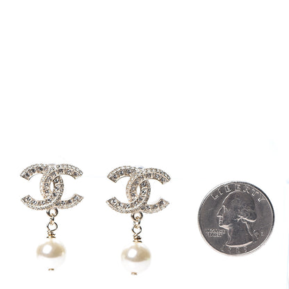 Chanel Crystal Pearl CC Drop Earrings Gold 2 of 5