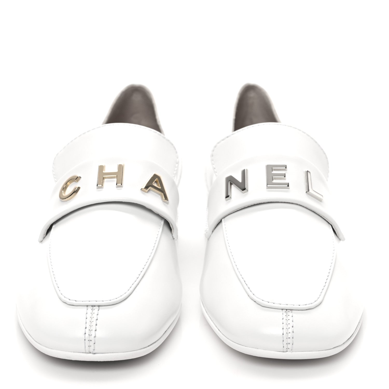 Chanel Shiny Calfskin Logo Loafers 37 White 2 of 10
