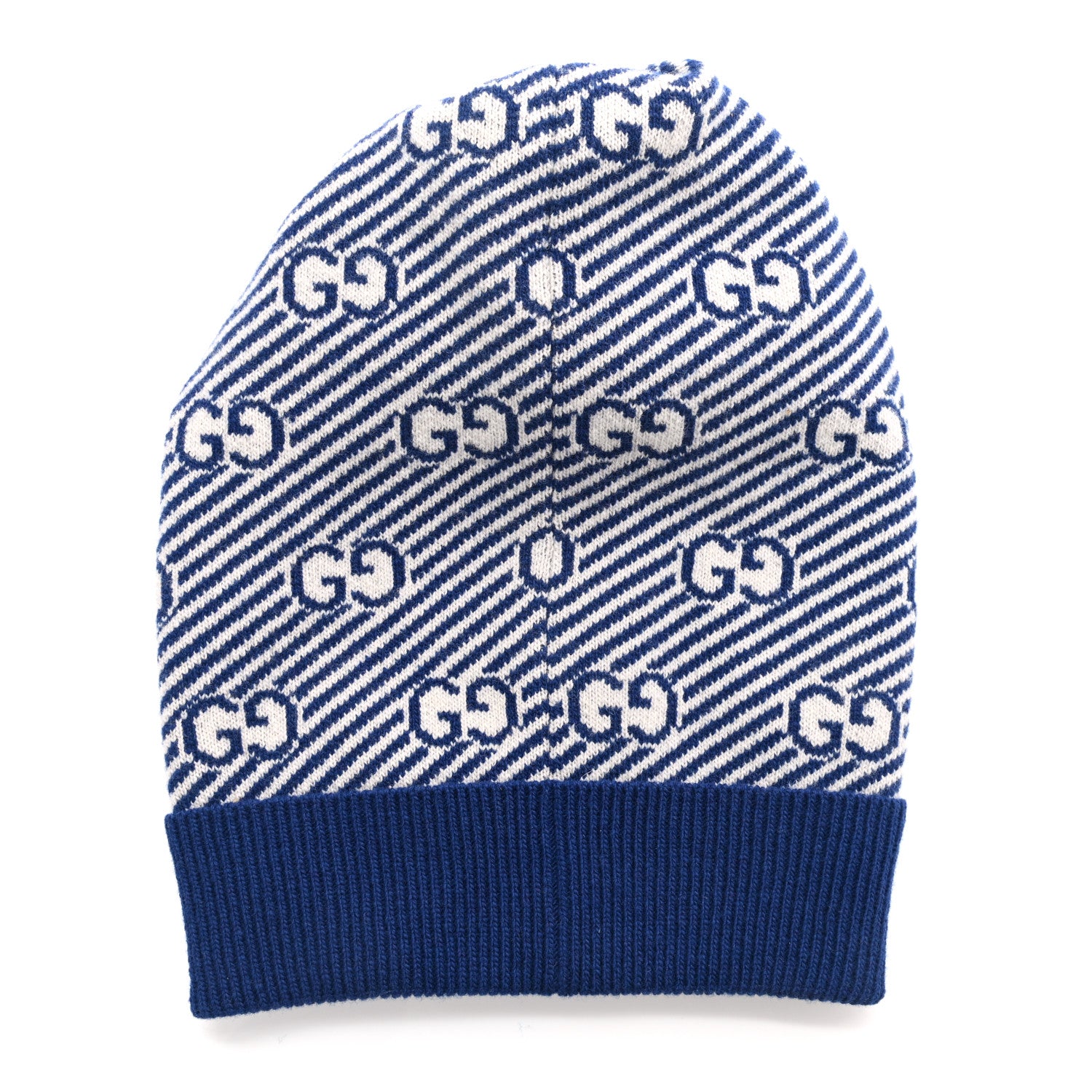 Gucci Wool GG Monogram Diagogy Beanie Hat M Sapphire Ivory 3 of 5