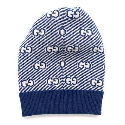Gucci Wool GG Monogram Diagogy Beanie Hat M Sapphire Ivory 3 of 5