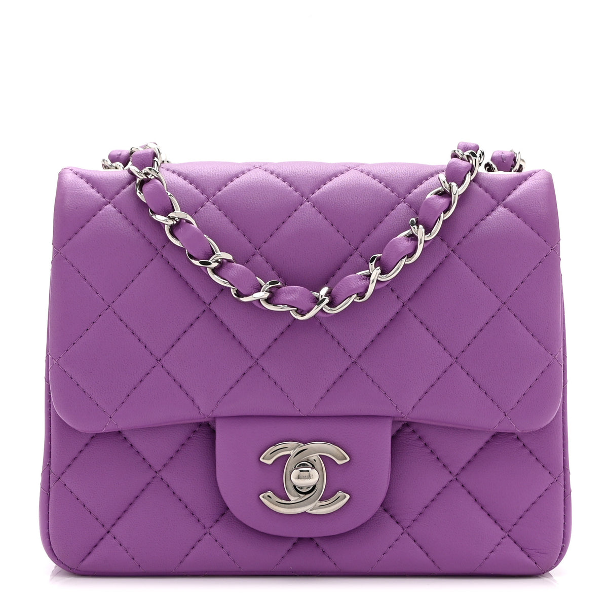 Lambskin Quilted Mini Square Flap Purple