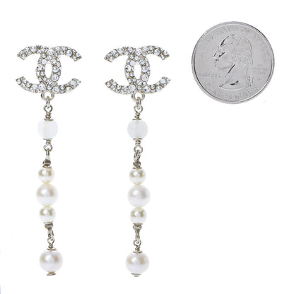 Chanel Pearl Crystal CC Drop Earrings Gold 2 of 5