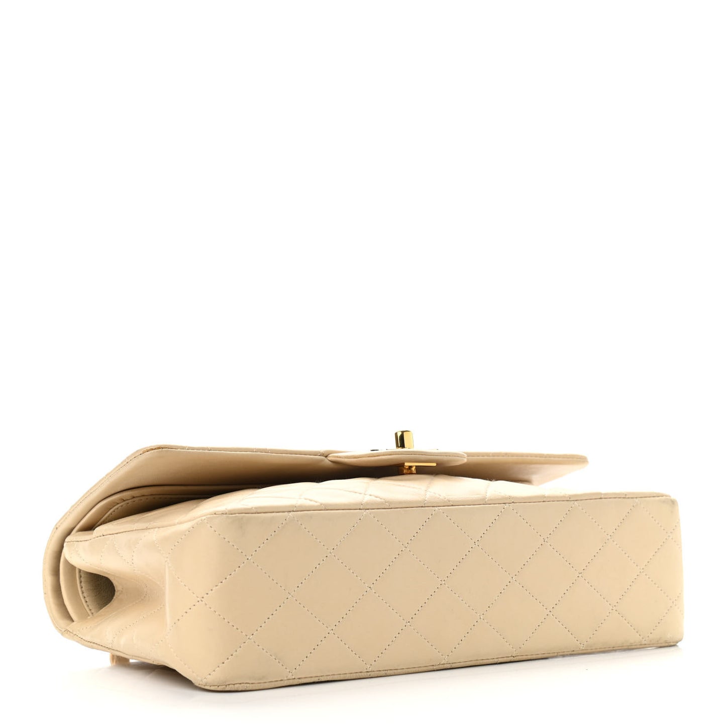 Lambskin Quilted Medium Double Flap Light Beige