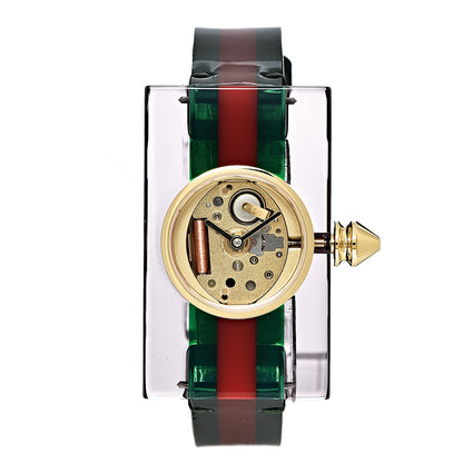 Gucci Stainless Steel Calfskin Plexiglass 24mm Skeleton Quartz Watch 1 of 10