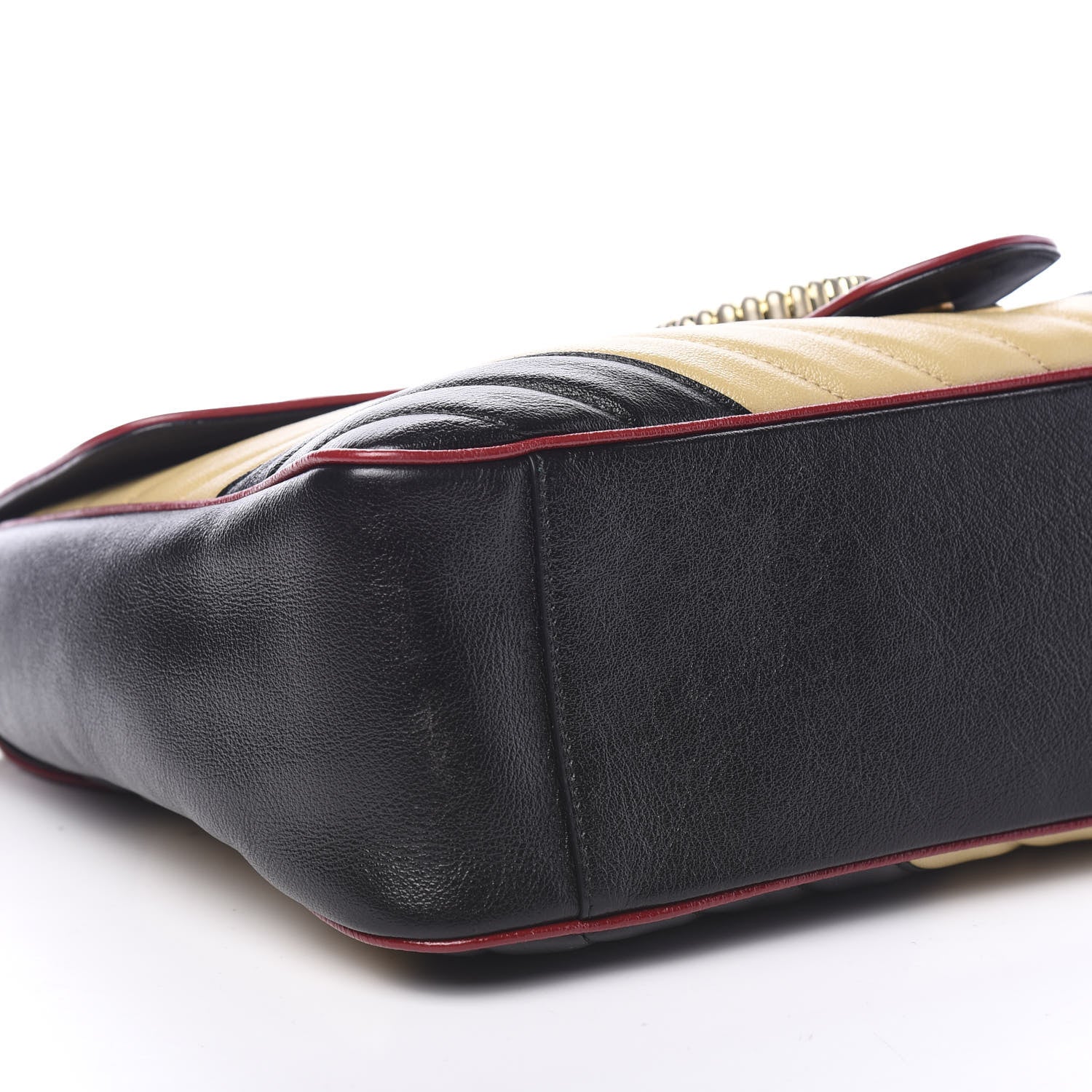 Gucci Azalea Calfskin Matelasse Diagonal Patchwork Large Torchon GG Marmont Shoulder Bag Black Beige Romantic Cerise 4 of 9