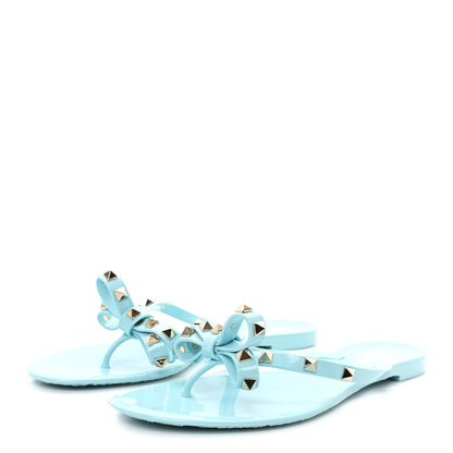 Valentino Garavani PVC Jelly Rockstud Bow Thong Sandals 41 Light Blue 4 of 8