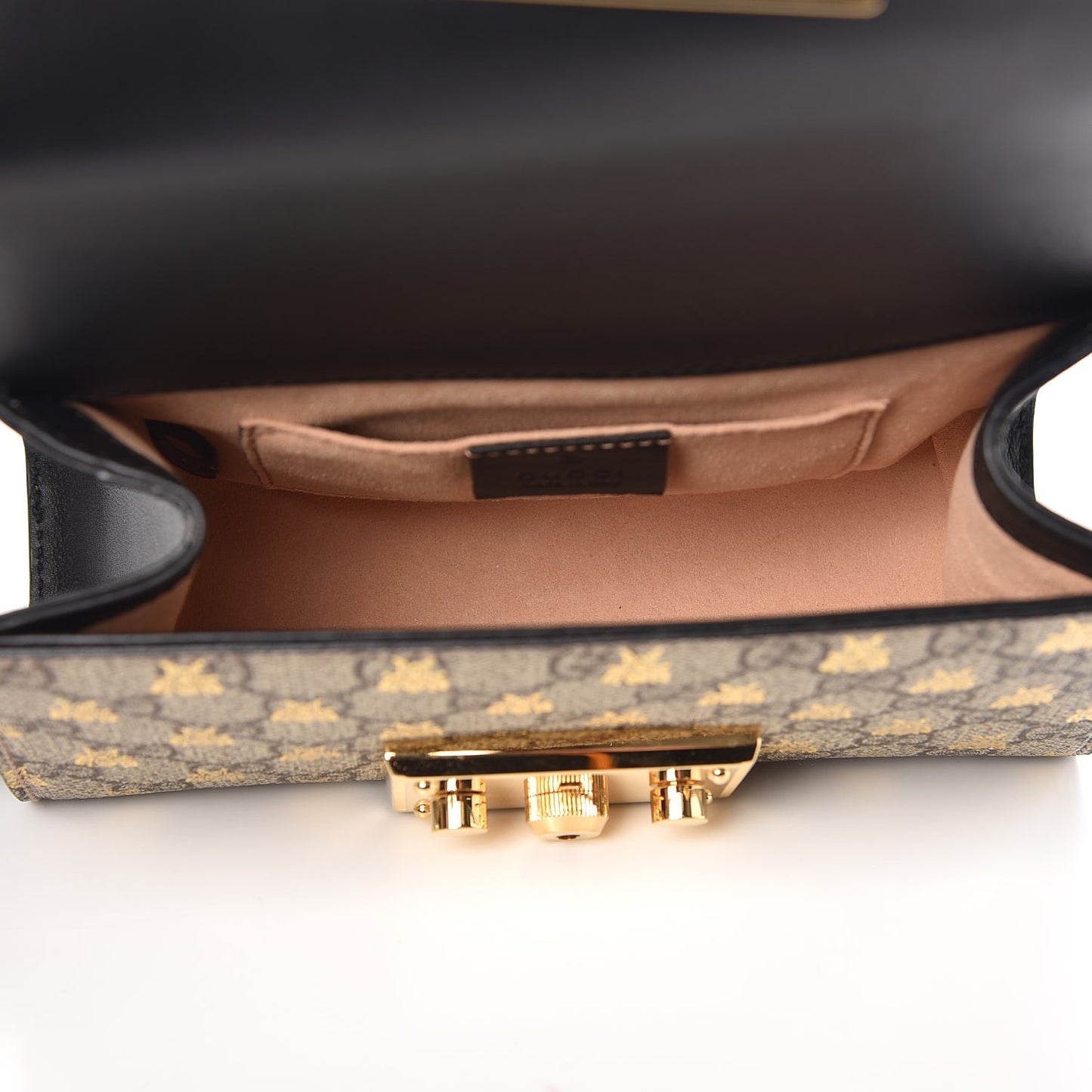 GG Supreme Monogram Bees Small Padlock Shoulder Bag Black