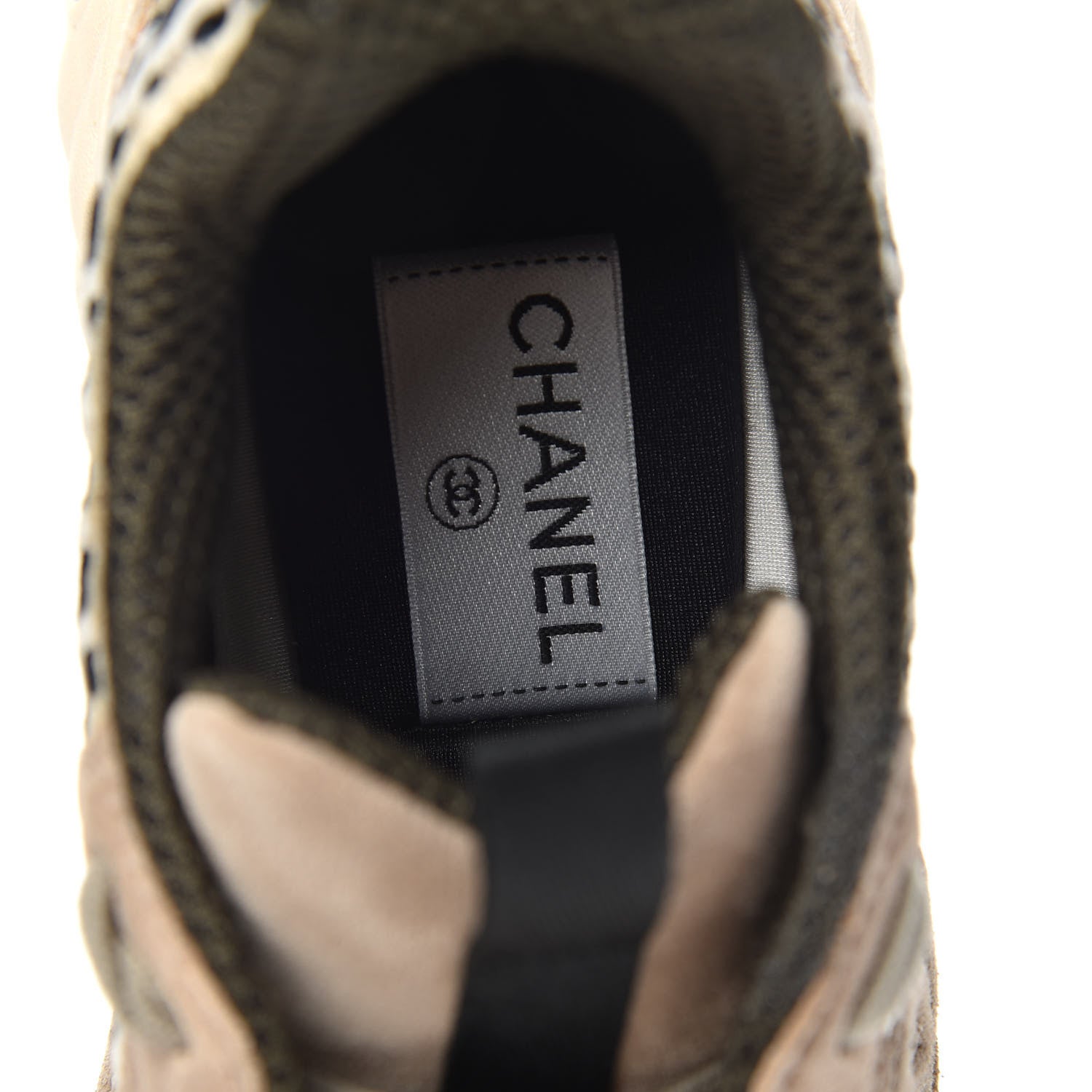 Chanel Suede Calfskin Embroidered CC Sneakers 38 Beige Black 7 of 9