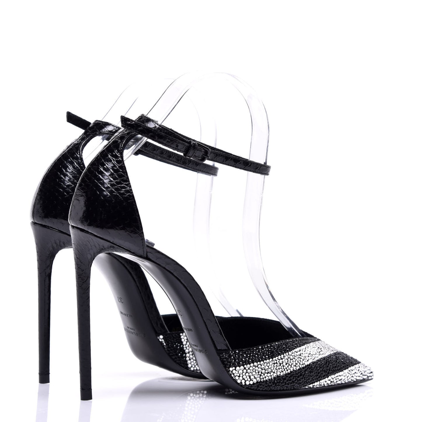Watersnake Crystal Embellished Zoe 105 Ankle Strap Pumps 37 Black