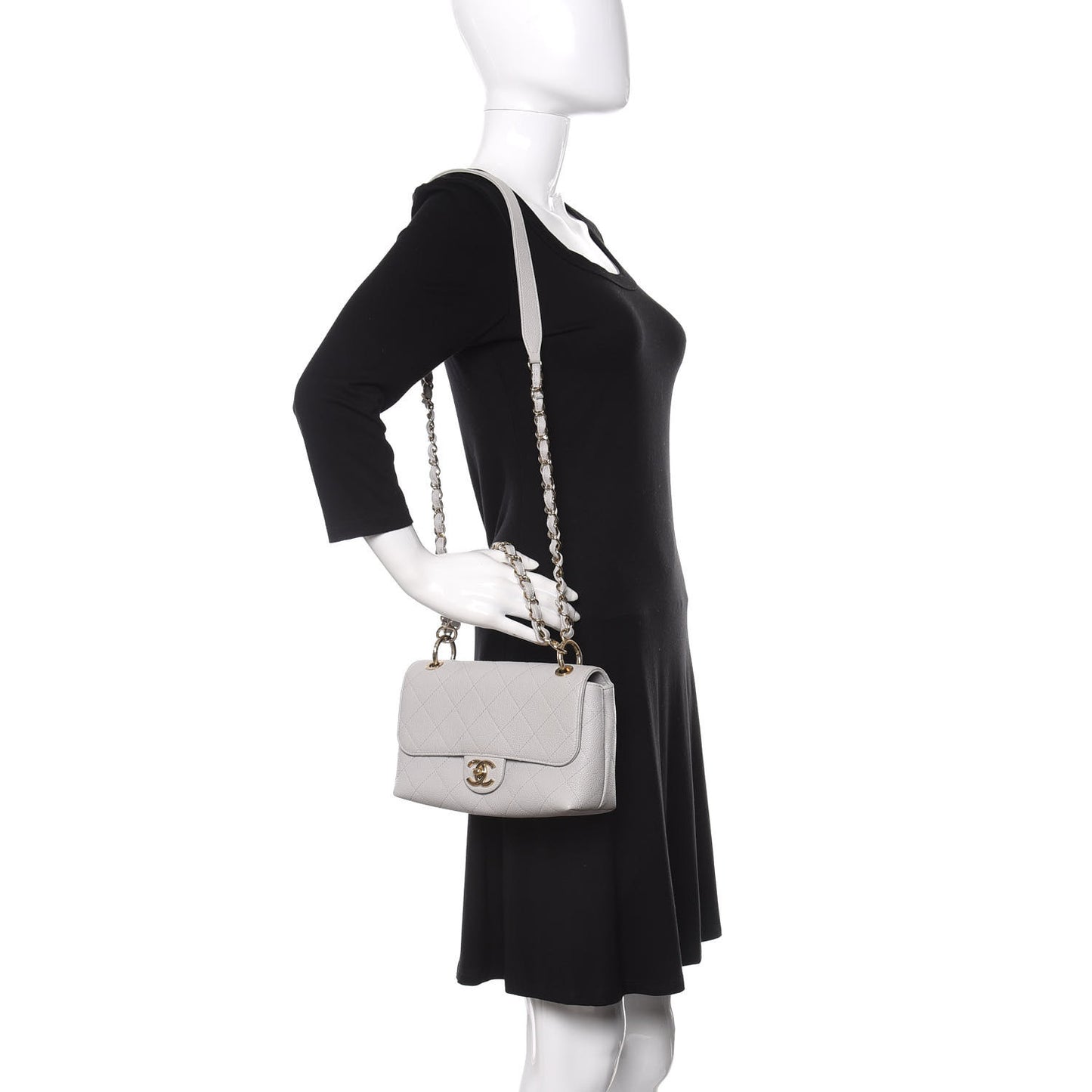 Caviar Quilted Small City Walk Flap Light Grey