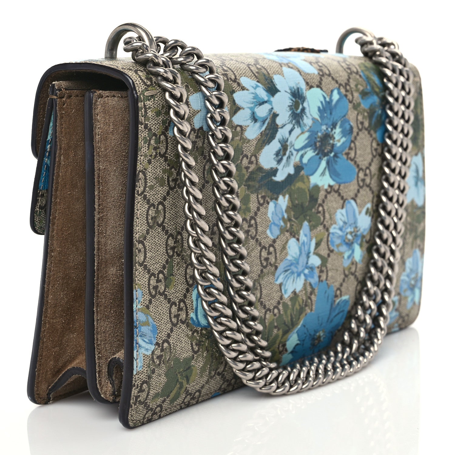 Gucci GG Supreme Monogram Blooms Print Embroidered Small Dionysus Shoulder Bag Blue Taupe 2 of 13