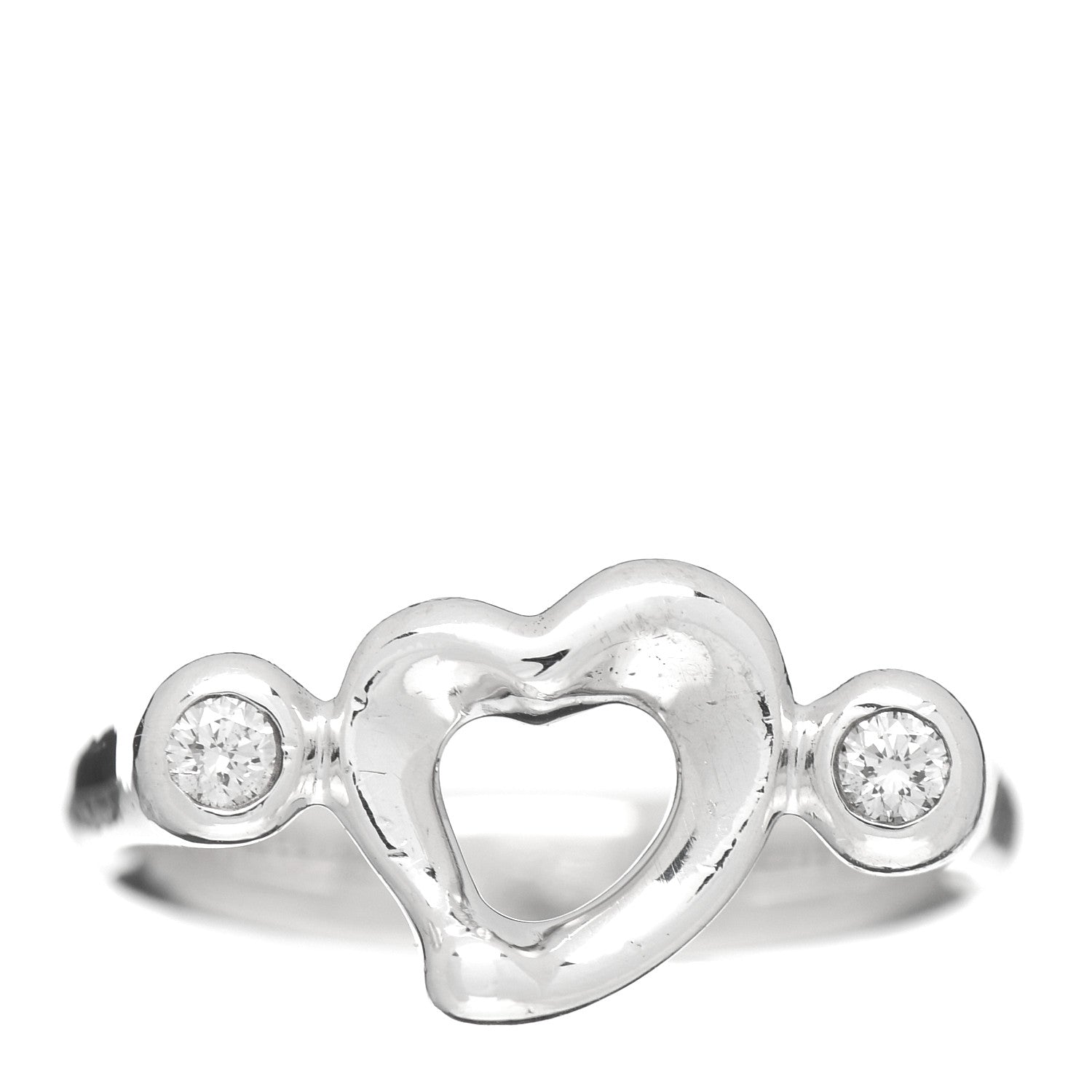 Tiffany Sterling Silver Diamond Elsa Peretti Open Heart Ring 49 5 1 of 5