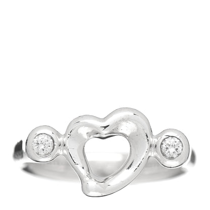 Tiffany Sterling Silver Diamond Elsa Peretti Open Heart Ring 49 5 1 of 5