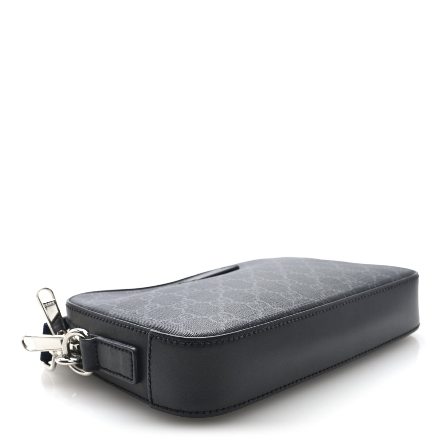 GG Supreme Monogram Appia Calfskin Web Wristlet Black