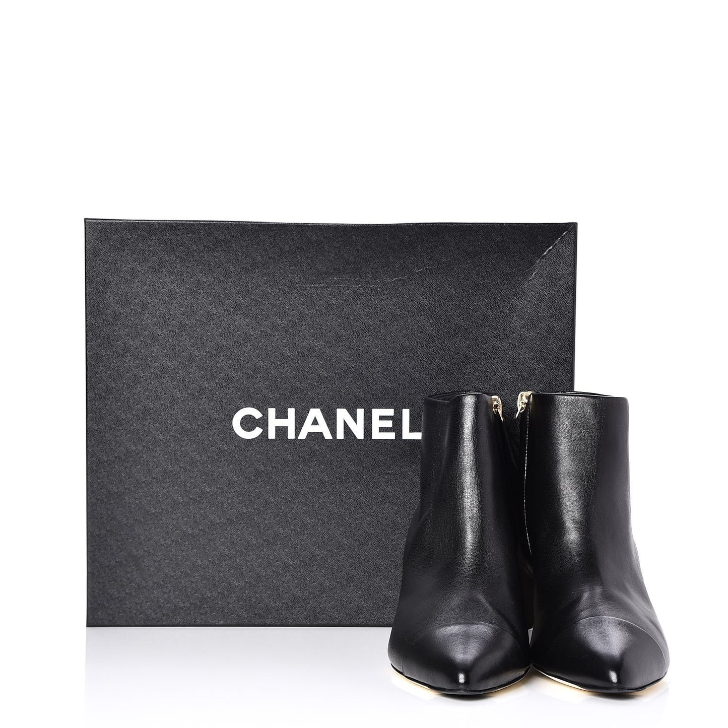 Calfskin Cap Toe Pearl Ankle Boots 35 Black