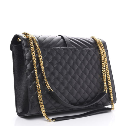 Saint Laurent Grain De Poudre Textured Mixed Matelasse Large Triquilt Monogram Satchel Black 3 of 9