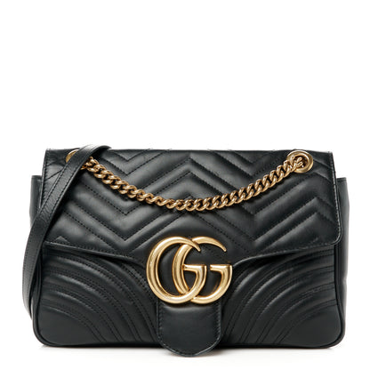 Gucci Calfskin Matelasse Medium GG Marmont Shoulder Bag Black 1 of 12