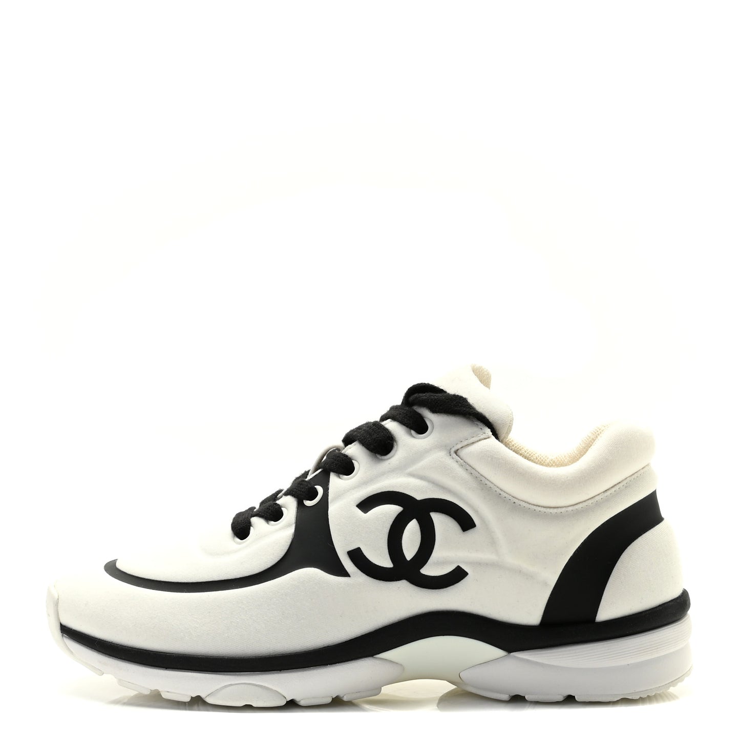 Nylon Suede Calfskin Womens CC Sneakers 38 White Black