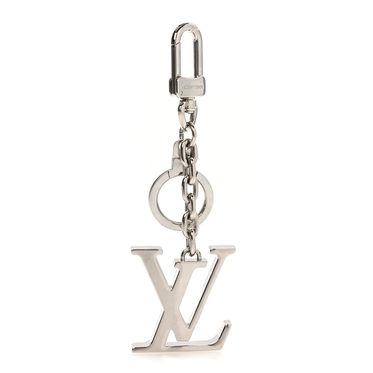 Metal Palladiium Finish LV Initiales Bag Charm Key Holder Silver