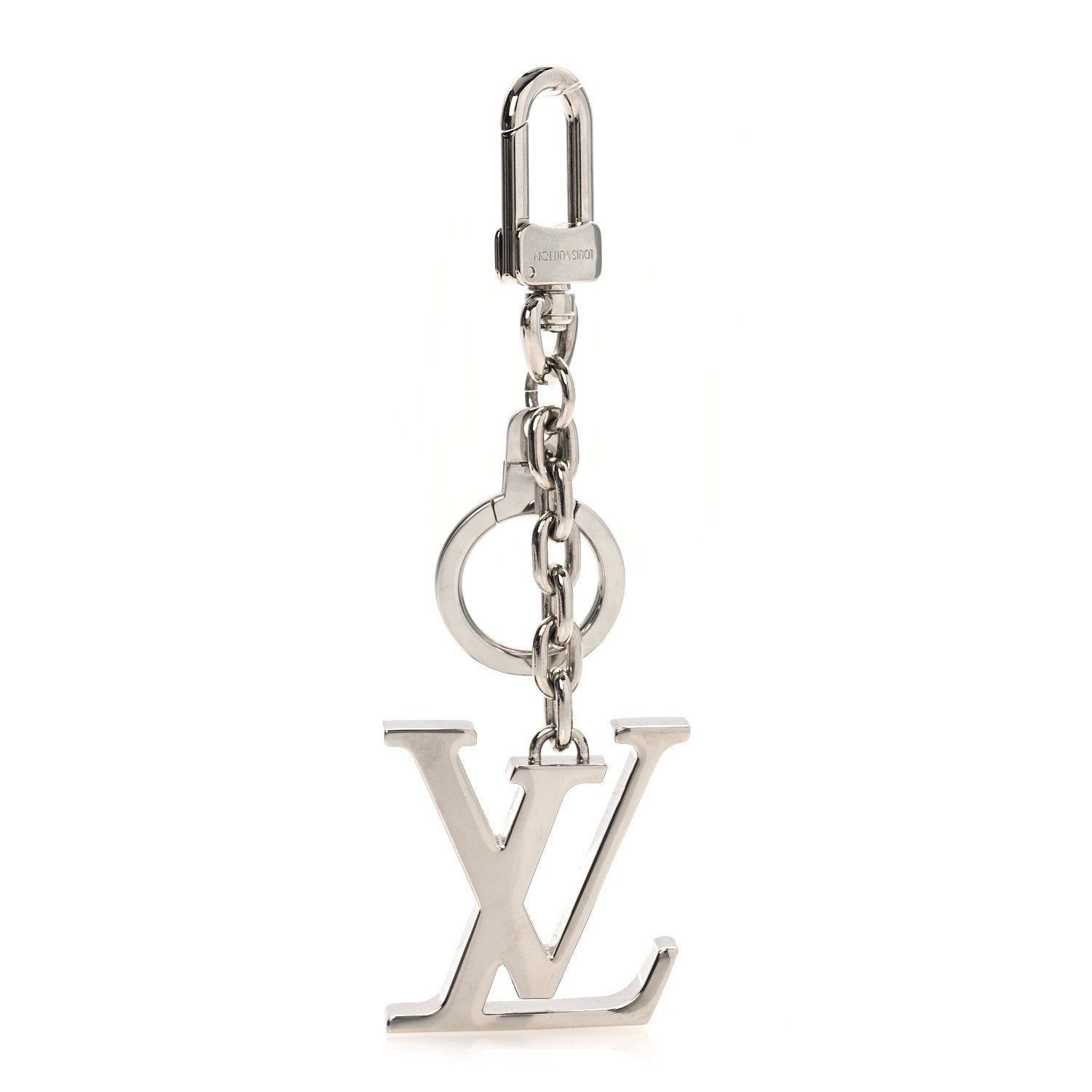 Louis Vuitton Metal Palladiium Finish LV Initiales Bag Charm Key Holder Silver 1 of 3