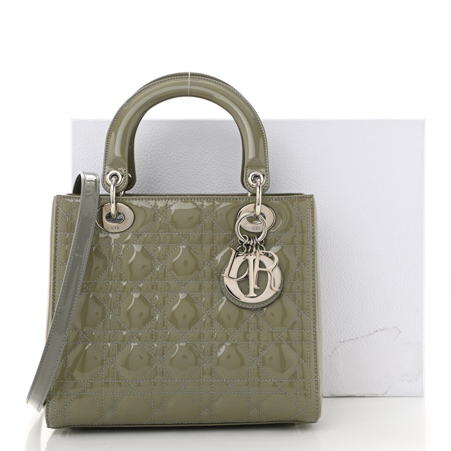 Patent Cannage Medium Lady Dior Grey