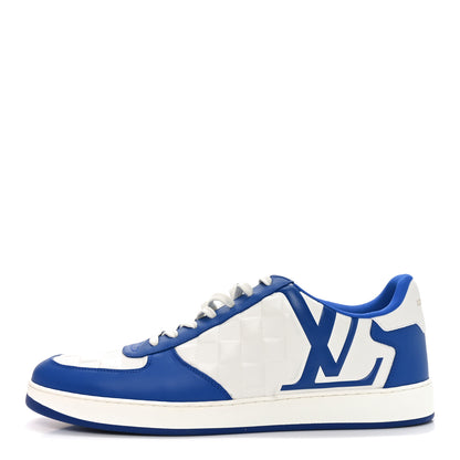 Louis Vuitton Calfskin Maxi Damier Mens Rivoli Sneakers 11 Blue White 1 of 11