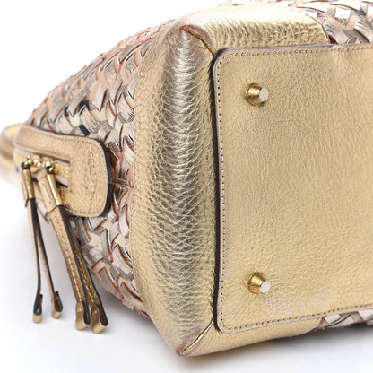 Burberry Metallic Woven Haymarket Check Thornley Satchel Gold 7 of 12