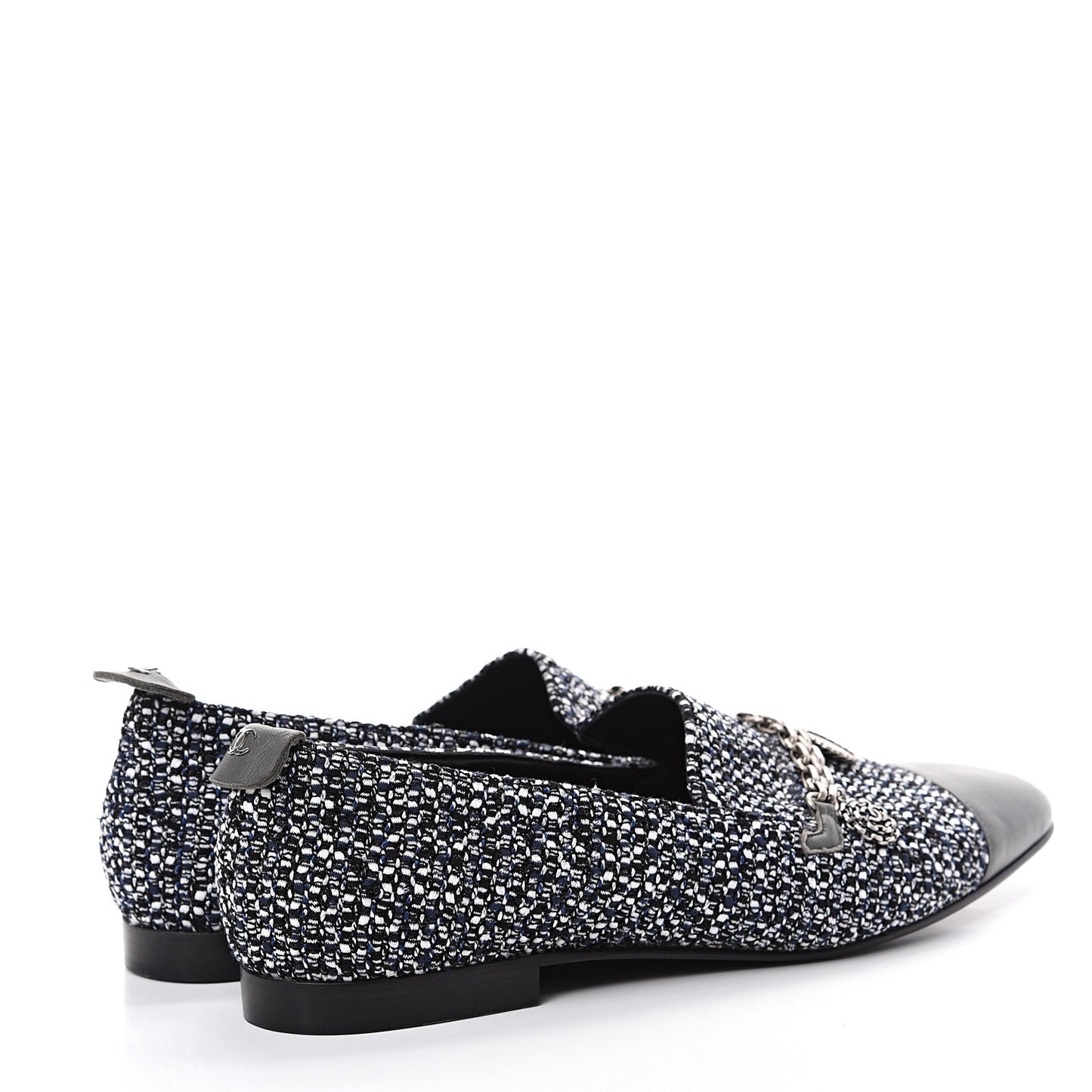 Tweed Lambskin Cap Toe Charm Loafers 42 Black Multicolor