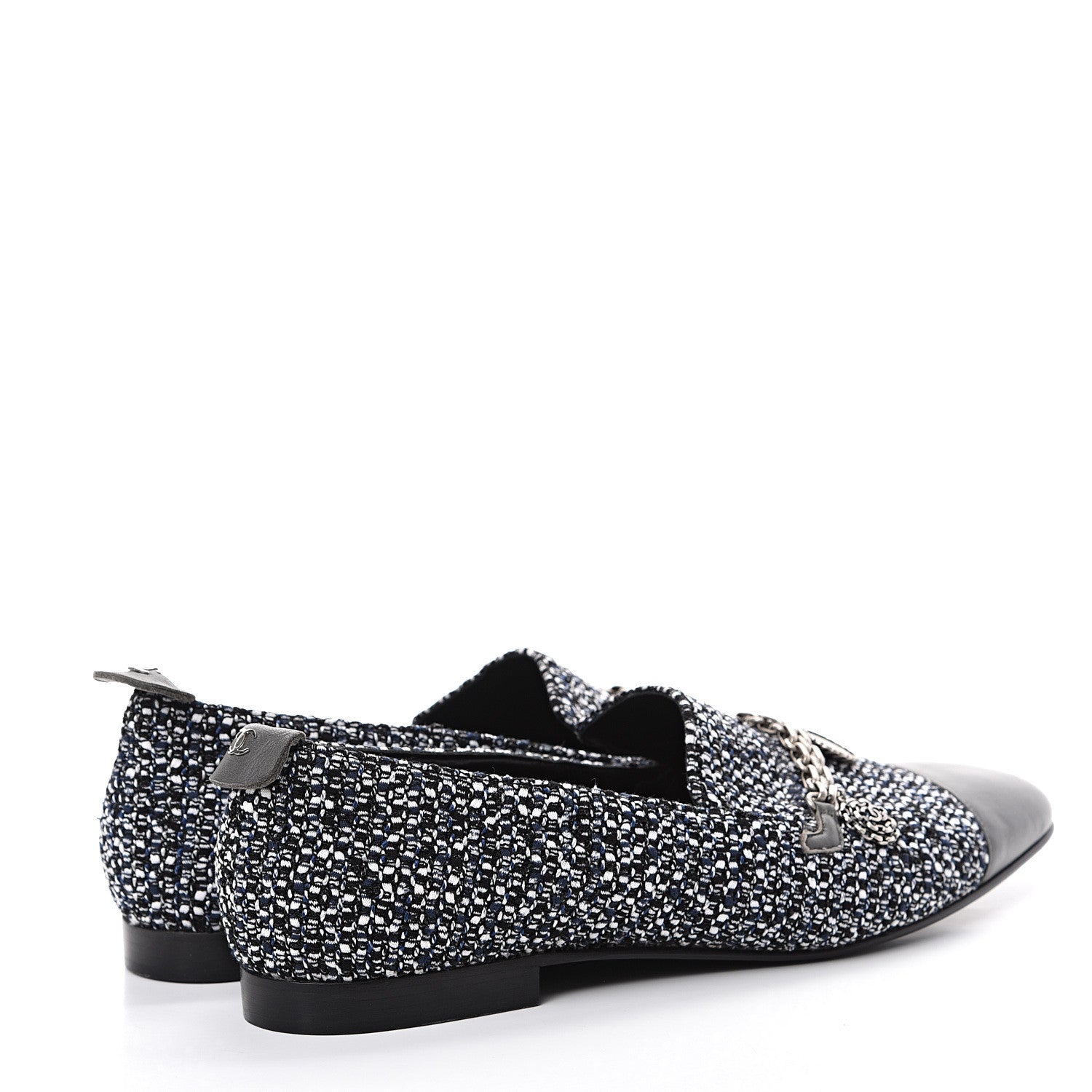 Chanel Tweed Lambskin Cap Toe Charm Loafers 42 Black Multicolor 4 of 7