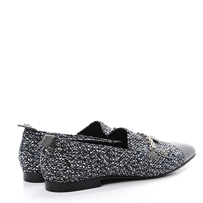 Chanel Tweed Lambskin Cap Toe Charm Loafers 42 Black Multicolor 4 of 7