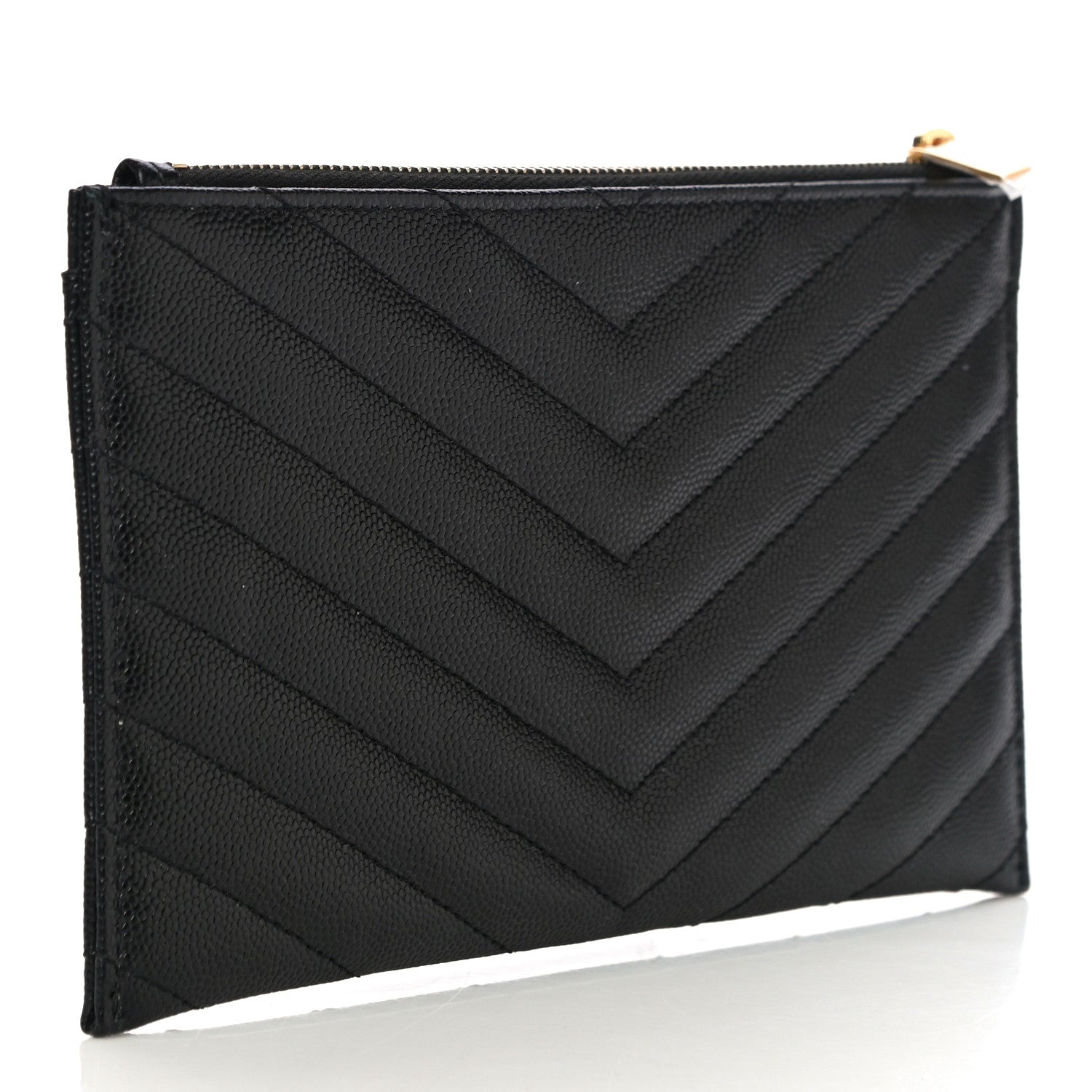 Saint Laurent Grain De Poudre Chevron Monogram Bill Pouch Black 3 of 11
