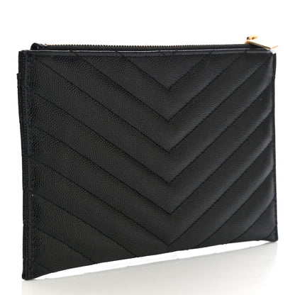 Saint Laurent Grain De Poudre Chevron Monogram Bill Pouch Black 3 of 11