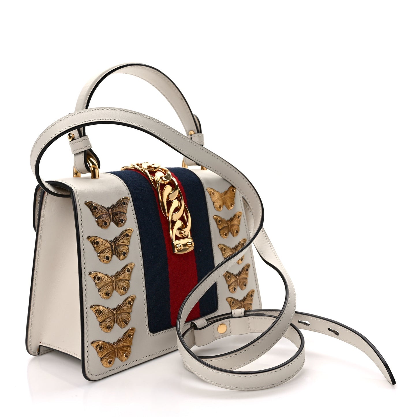 Calfskin Animal Studs Mini Sylvie Top Handle Bag White