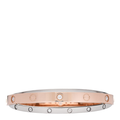Cartier 18K Pink White Gold 12 Diamond Double LOVE Bracelet 18 1 of 8
