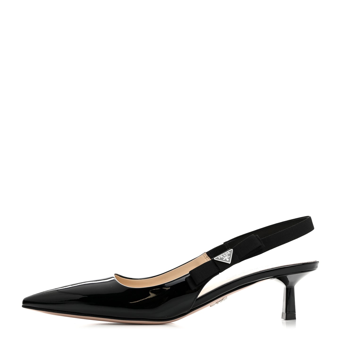 Vernice Metal Triangle Logo Pointed Toe 55mm Slingback Pumps 39 Black