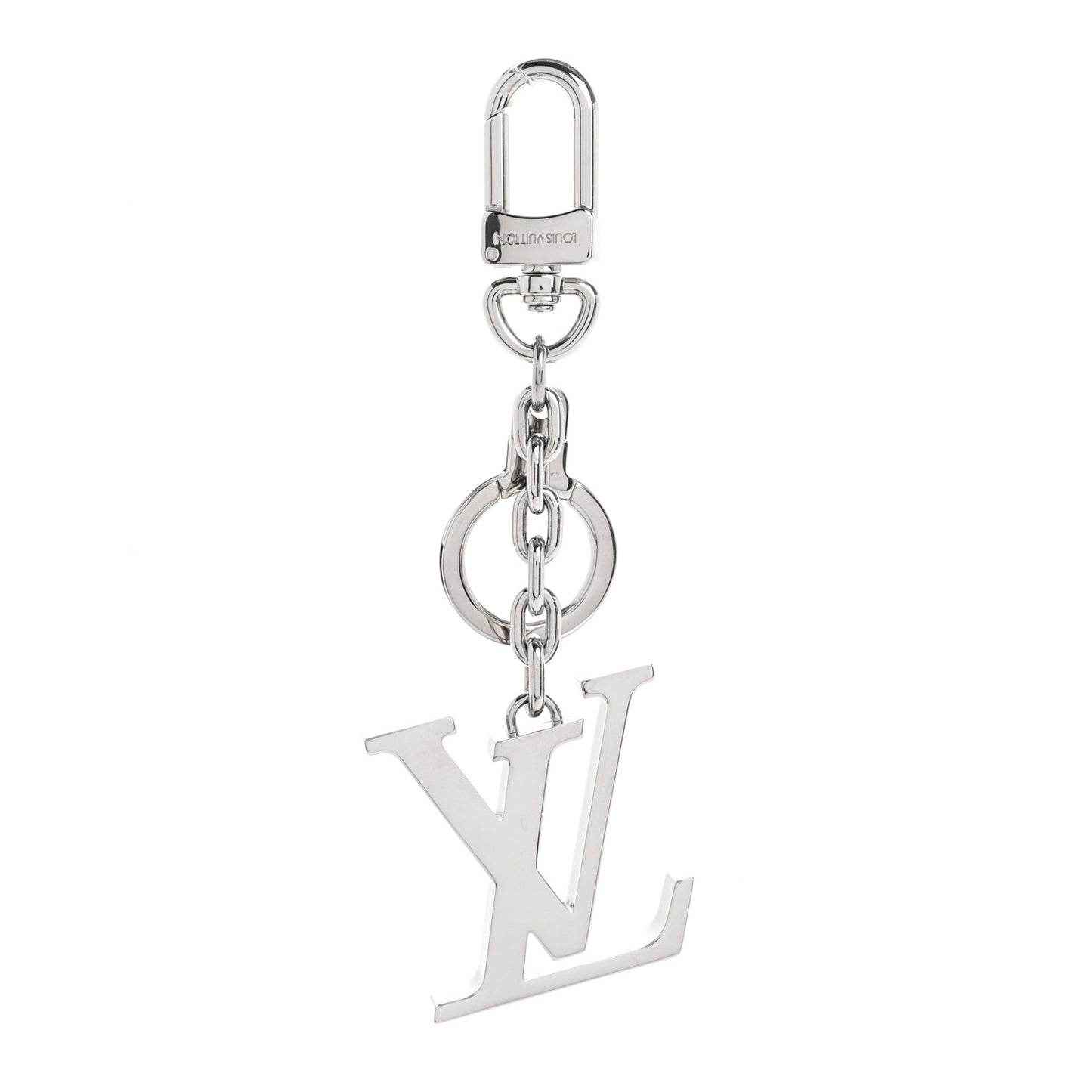 Metal Palladiium Finish LV Initiales Bag Charm Key Holder Silver