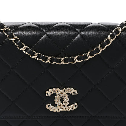 Chanel Lambskin Quilted Crystal CC Wallet On Chain WOC Black 9 of 11
