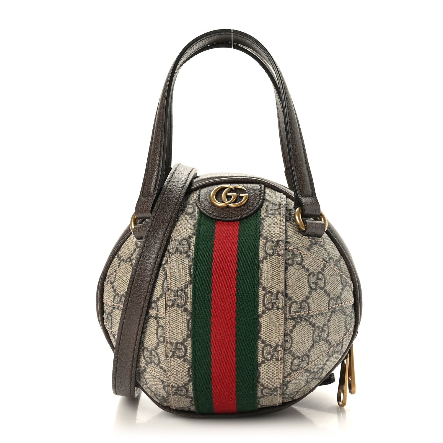 Gucci GG Supreme Monogram Textured Dollar Calfskin Web Mini Ophidia Basketball Shaped Shoulder Bag Beige Ebony New Acero 1 of 9