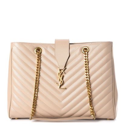 Saint Laurent Grain De Poudre Matelasse Chevron Monogram Shopping Bag Nude Powder 1 of 8