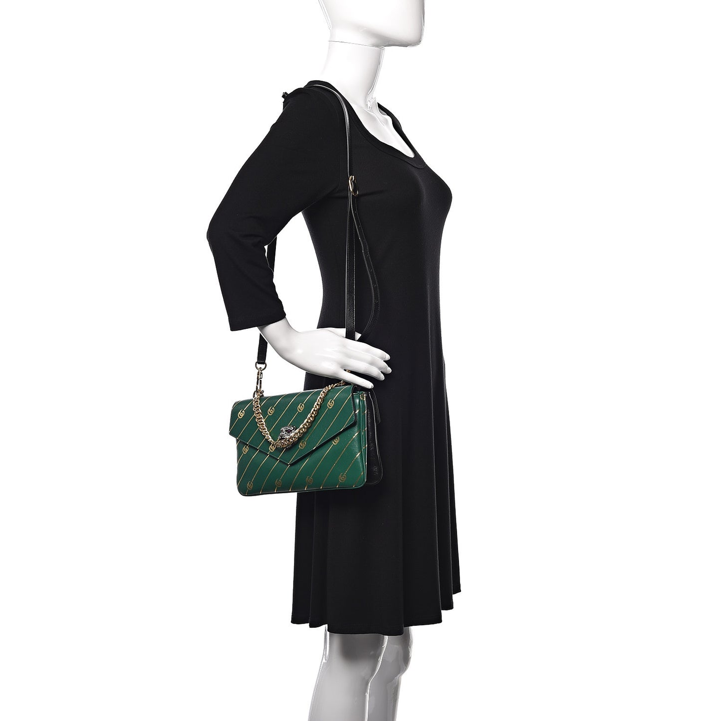 Calfskin Diagonal GG Medium Thiara Double Envelope Shoulder Bag Emerald Green Black